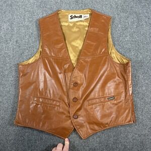 Vintage Schott Leather Vest Mens XL Brown Western Button Up 70s 80s Sportswear